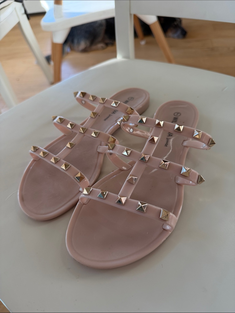 Wild Diva Blush Pink Studded Jelly Slide Sandals